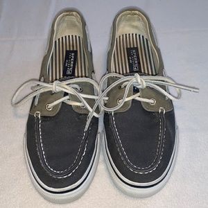 Sperry Topsiders Boat Shoes Blue and Olive Canvas